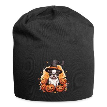 Boston Terrier Bostie Dog Pet Halloween Citrouilles - Bonnet en jersey - noir - Devant
