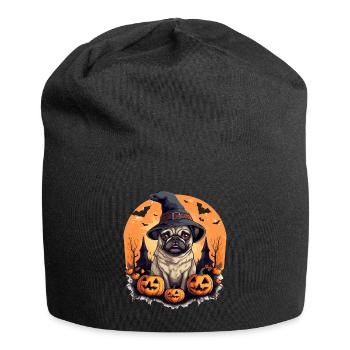 Pug Dog Breed Pet Halloween Pumpkins - Jersey Beanie - black - Front