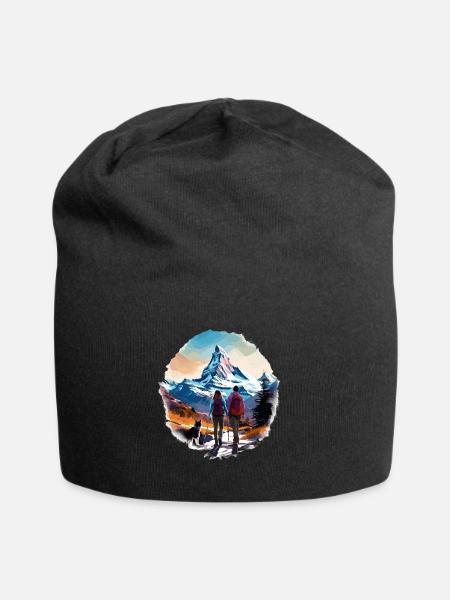 Zermatt, Matterhorn, Matterhorn, Wanderer - Jersey-Beanie - Schwarz