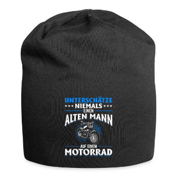 Unterschätze niemals einen Mann auf einem Motorrad - Jersey-Beanie - Schwarz - Vorne