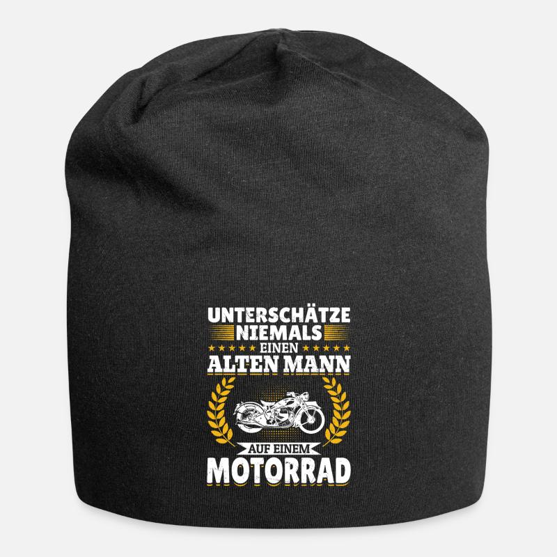 Unterschätze niemals einen Mann auf einem Motorrad - Jersey-Beanie - Schwarz