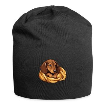 Schlafender Dachshund Hund Dackel - Jersey-Beanie - Schwarz - Vorne