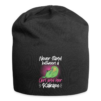 Girl and her kakapo New Zealand parrot - Jersey Beanie - black - Front