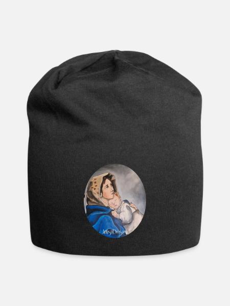 Maria Mit Kind, Gemalt von Art(ist)Design - Jersey-Beanie - Schwarz