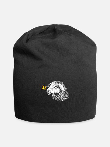 Schaf mit Schmetterling - Jersey-Beanie - Schwarz