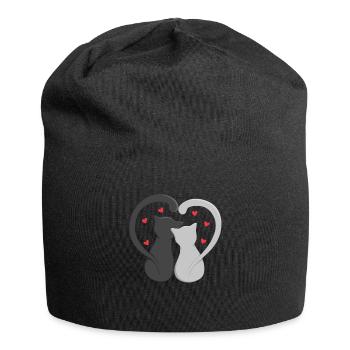 Deux cœurs de chat - Bonnet en jersey - noir - Devant