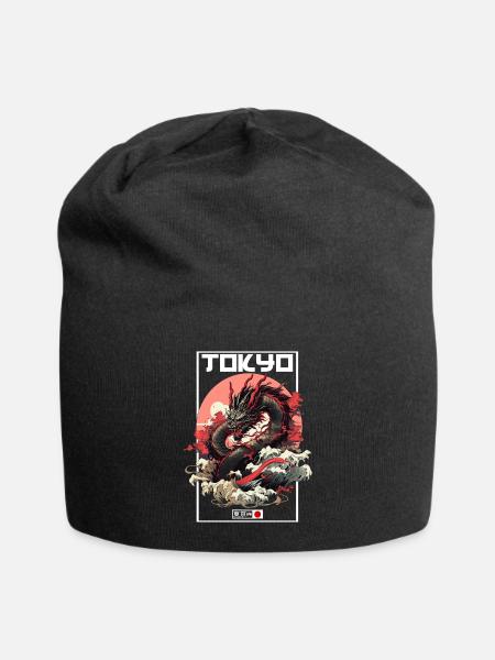 Tokyo Asia 80s Japanese Retro Dragon Dragon - Jersey Beanie - black