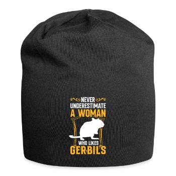 Woman with gerbil rodent Gerbil - Jersey Beanie - black - Front