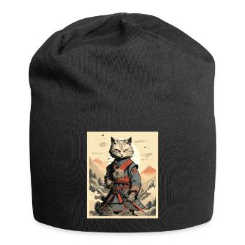 Japanese Cat Warrior - Jersey Beanie - black - Front