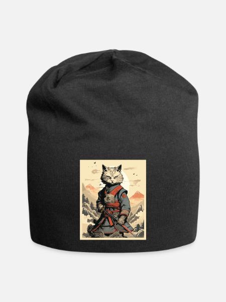 Japanese Cat Warrior - Jersey-Beanie - Schwarz