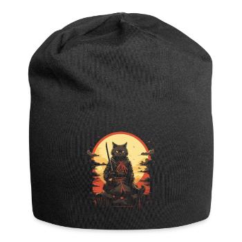 Japanese Cat Warrior - Jersey Beanie - black - Front