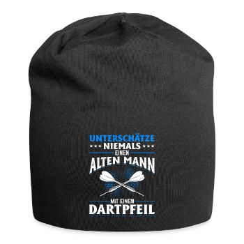 Unterschätze niemals ein Mann mit einem Dartpfeil - Jersey-Beanie - Schwarz - Vorne