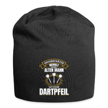 Unterschätze niemals ein Mann mit einem Dartpfeil - Jersey-Beanie - Schwarz - Vorne