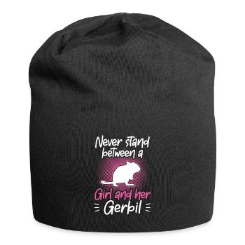 Girl and her gerbil rodent Gerbil - Jersey Beanie - black - Front