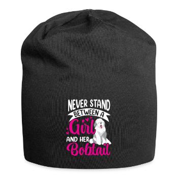 Girl and her Bobtail Old English Sheepdog - Jersey Beanie - black - Front