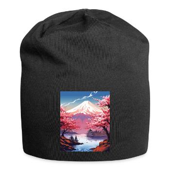Impression d’art paysager japonais du mont Fuji - Bonnet en jersey - noir - Devant