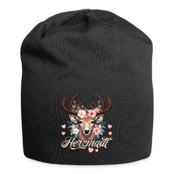 Trachtenshirt Damen Trachten T-Shirt Herzmadl - Jersey-Beanie - Schwarz - Vorne