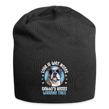 Amante del Bulldog Inglés Británico - El amor es narices mojadas - Gorro holgado de tela de jersey - negro - delante
