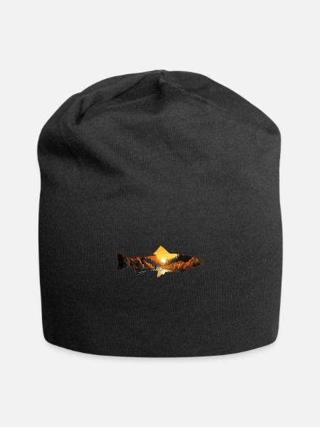 Rétro Sunset River & Mountain Scene Trout - Bonnet en jersey - noir