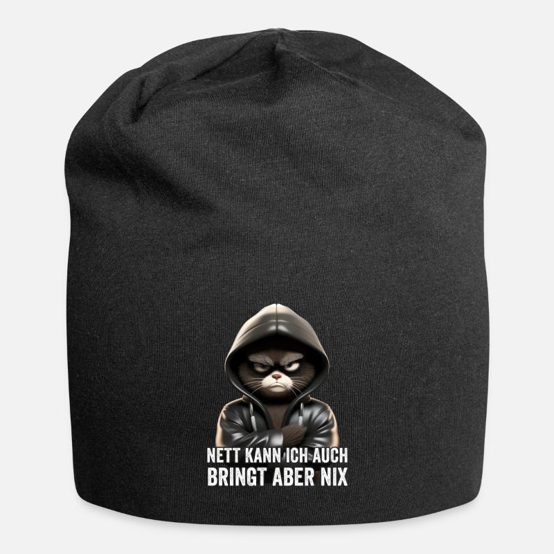 Lustige Mürrische Katze Mit Spruch Geschenk - Jersey-Beanie - Schwarz