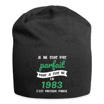 Anniversaire 40 ans - Pas parfait mais né en 1983 - Bonnet en jersey - noir - Devant