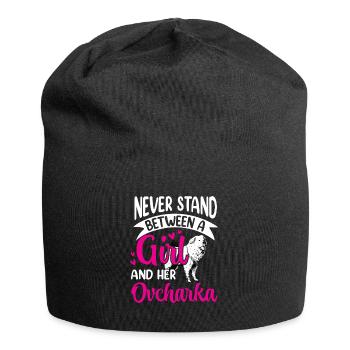 Girl and Ovcharka Caucasian Shepherd Dog - Jersey Beanie - black - Front