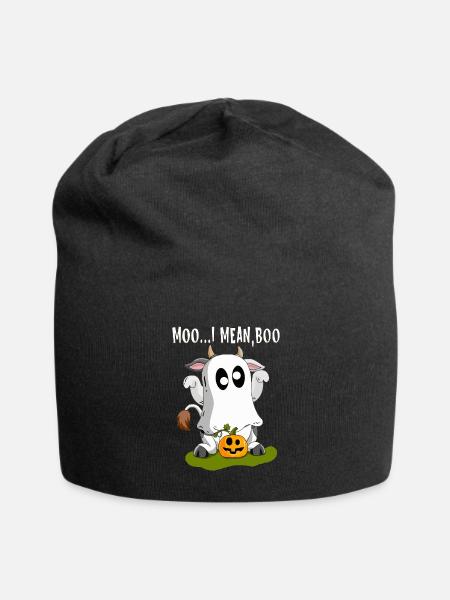 Kuh verkleidet als Gespenst feiert Happy Halloween - Jersey-Beanie - Schwarz