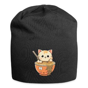 Ramen Eating Cat Kawaii Anime Baka - Jersey Beanie - black - Front