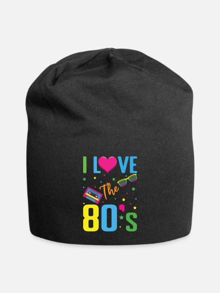 Heart Love 80er Jahre Karneval 80er Jahre Retro Party 1980 - Jersey-Beanie - Schwarz