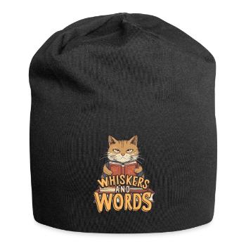 Whiskers and Words': Where curiosity about cosiness - Jersey Beanie - black - Front