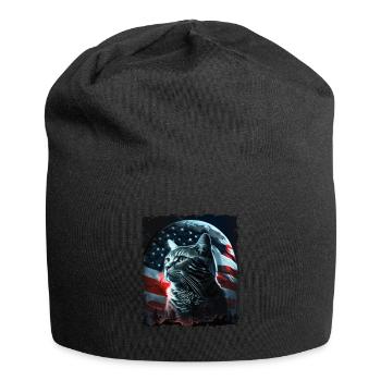 America cat under Moon with American Flag - Jersey-Beanie - Schwarz - Vorne