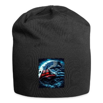 L’Amérique pêche sous la Lune avec le drapeau américain - Bonnet en jersey - noir - Devant