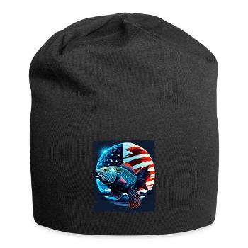 L’Amérique pêche sous la Lune avec le drapeau américain - Bonnet en jersey - noir - Devant