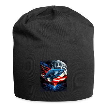 L’Amérique pêche sous la Lune avec le drapeau américain - Bonnet en jersey - noir - Devant