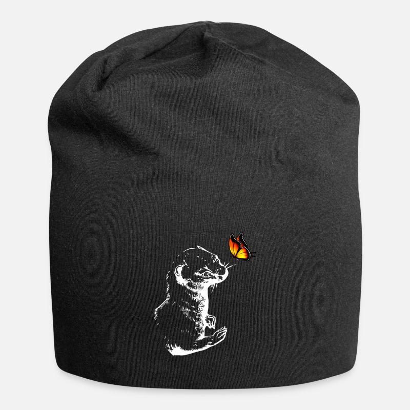 Wiesel mit Schmetterling - Jersey-Beanie - Schwarz