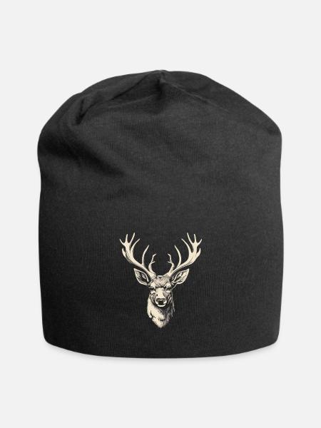 Cerf Chasseur de bois de cerf Motif de randonnée - Bonnet en jersey - noir