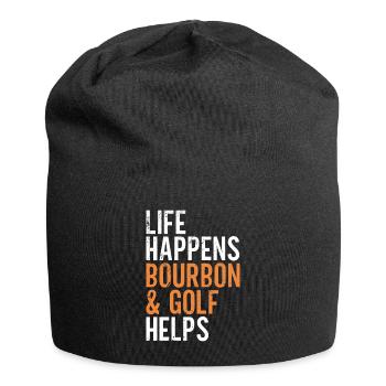Bourbon & Golf Whikey Golfspieler Golfer - Jersey Beanie - black - Front