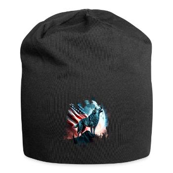 America wolf under Moon with American Flag - Jersey-Beanie - Schwarz - Vorne
