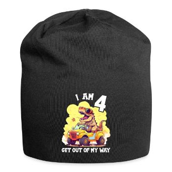T-Rex Drives Monster Truck I'm 4th Birthday - Jersey Beanie - black - Front