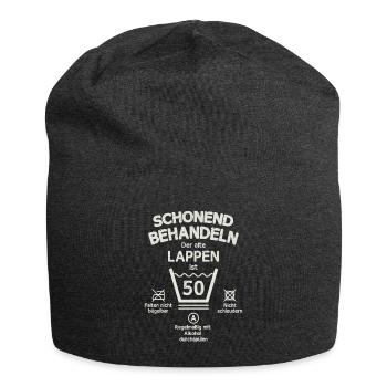 Der Alte Lappen, Schonend Behandeln 50. Geburtstag - Jersey-Beanie - Anthrazit - Vorne
