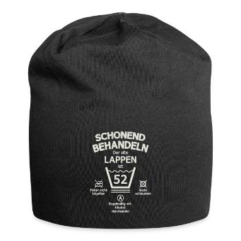 Der Alte Lappen, Schonend Behandeln 52. Geburtstag - Jersey-Beanie - Schwarz - Vorne