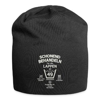 Der Alte Lappen, Schonend Behandeln 49. Geburtstag - Jersey-Beanie - Schwarz - Vorne