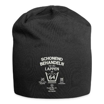 Der Alte Lappen, Schonend Behandeln 64. Geburtstag - Jersey-Beanie - Schwarz - Vorne