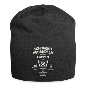Der Alte Lappen, Schonend Behandeln 66. Geburtstag - Jersey-Beanie - Anthrazit - Vorne