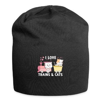 J’aime les trains et les chats - Bonnet en jersey - noir - Devant