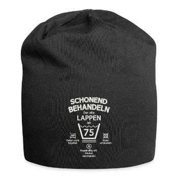 Der Alte Lappen, Schonend Behandeln 75. Geburtstag - Jersey-Beanie - Schwarz - Vorne