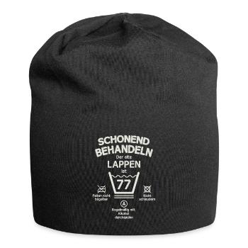 Der Alte Lappen, Schonend Behandeln 77. Geburtstag - Jersey-Beanie - Schwarz - Vorne