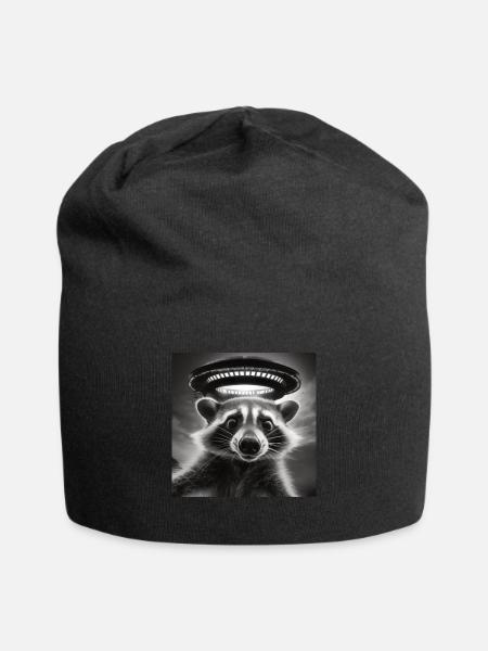Lustig Erschrecktes Waschbär Selfie UFO Alien - Jersey-Beanie - Schwarz