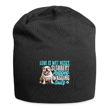 Amante del Bulldog Inglés Británico - El amor es narices mojadas - Gorro holgado de tela de jersey - negro - delante