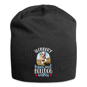 British English Bulldog lover - Slobbery Kisses - Jersey Beanie - black - Front